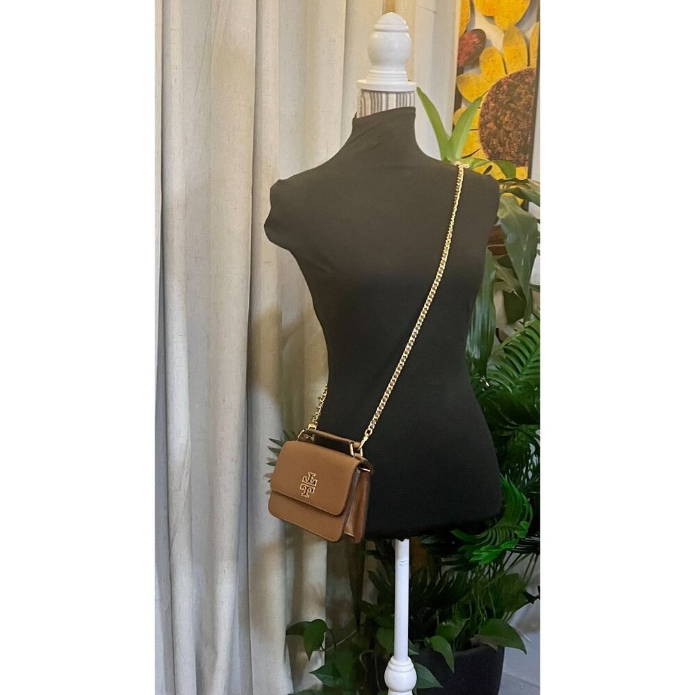 TORY BURCH CAMEL BROWN BRITTEN WITH GOLD HARDWARE HANDBAG - Picture 12 of 13